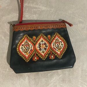 Very soft  leather Embroidered Black and other color Small hand wallet/bag